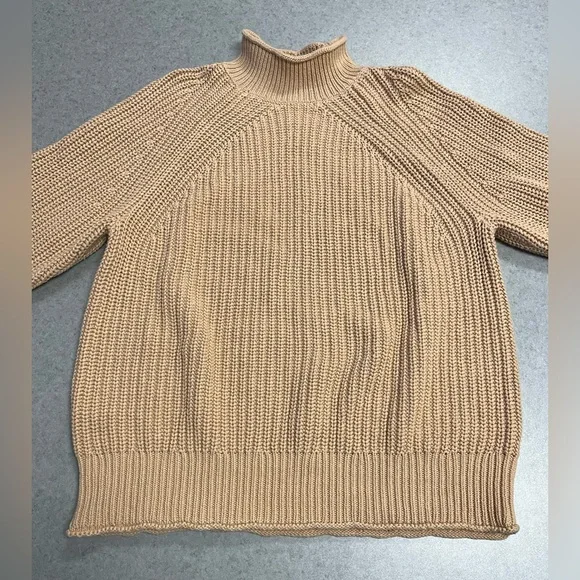 J.Crew Chunky Knit Mock Neck Sweater Tan Ribbed 100% Cotton—XL (Unisex) - Picture 4 of 9